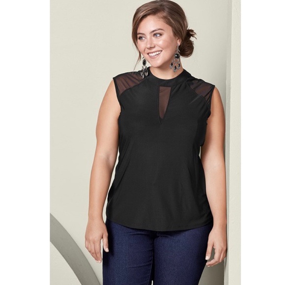 Tops - Black Mesh Inset Cap Sleeve Top